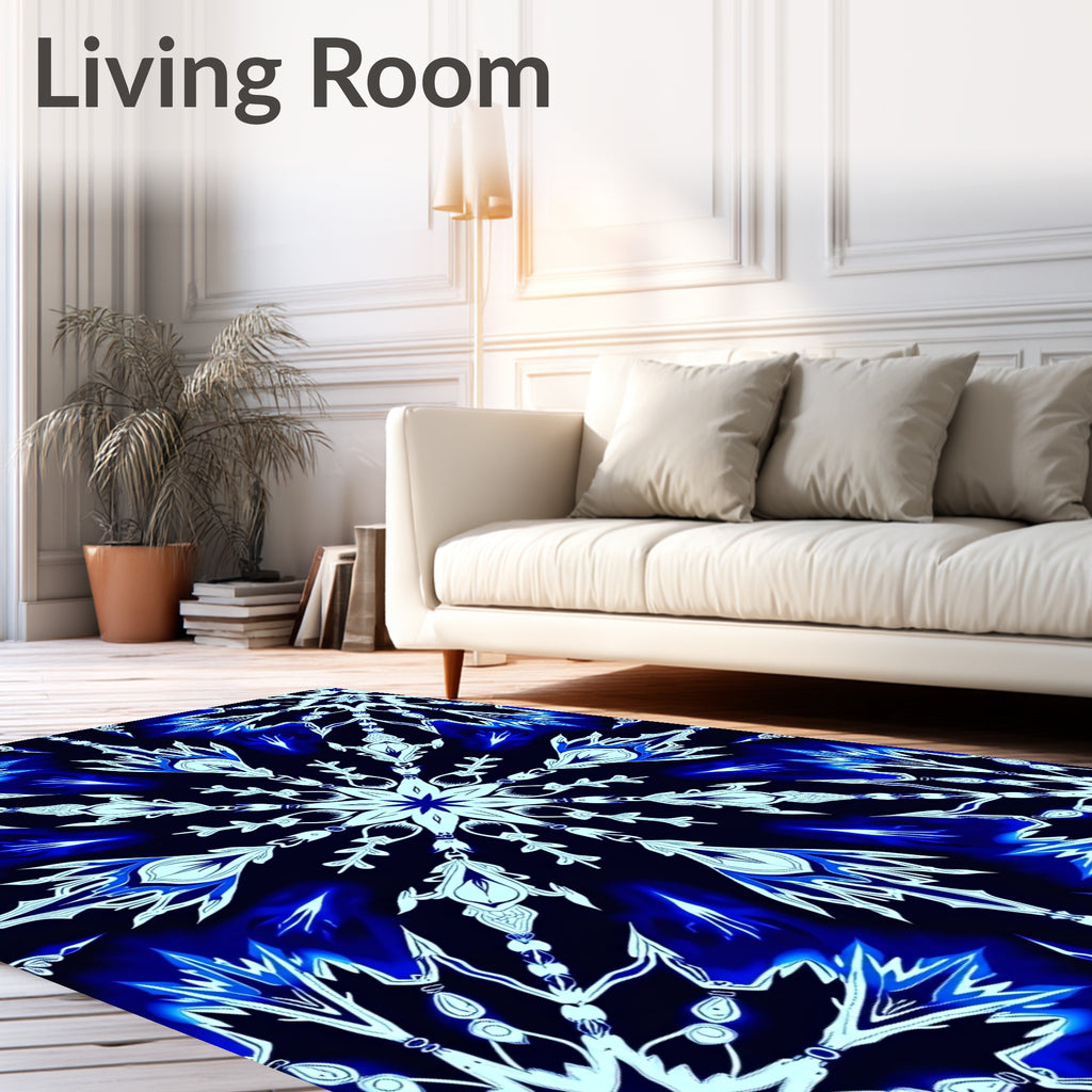 Radiant Blue Ice Crystal Mandala Rug
