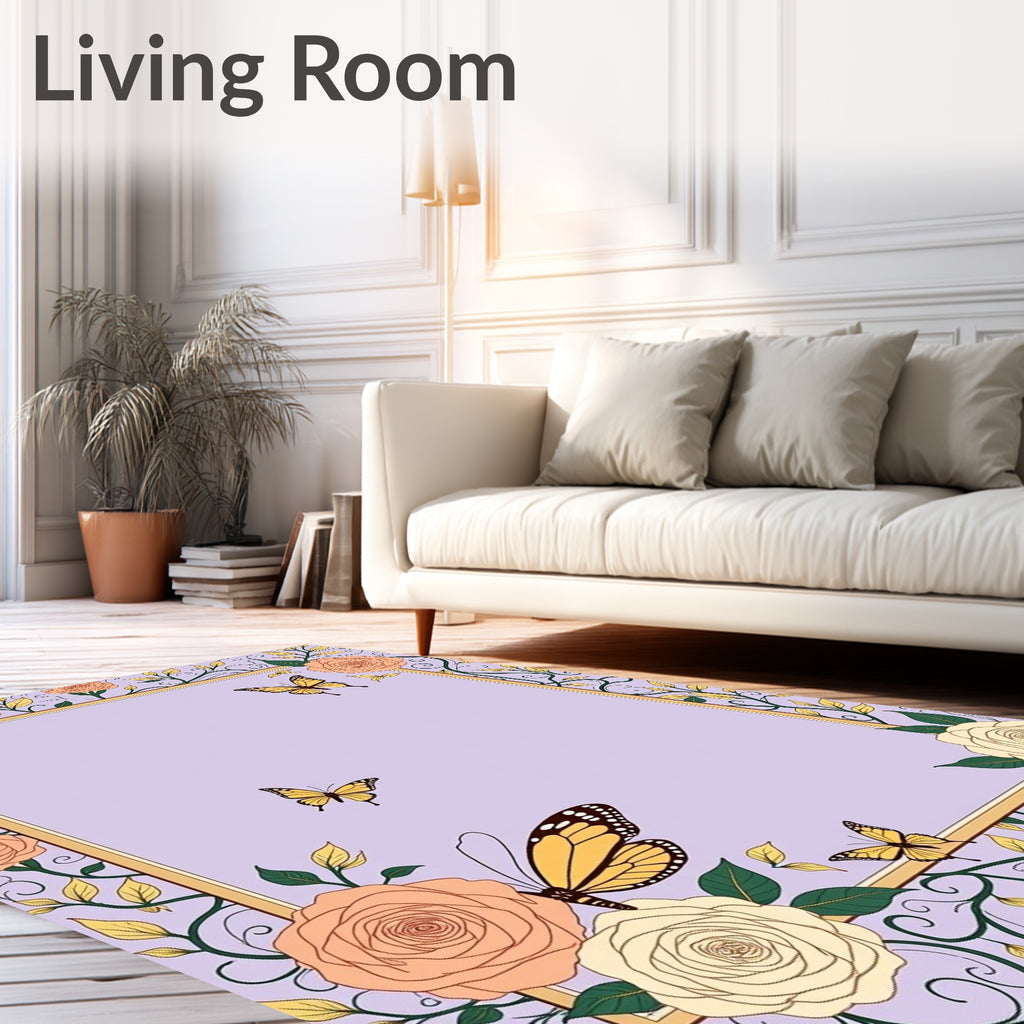 Blush Rose Yellow Butterfly Garden Rug