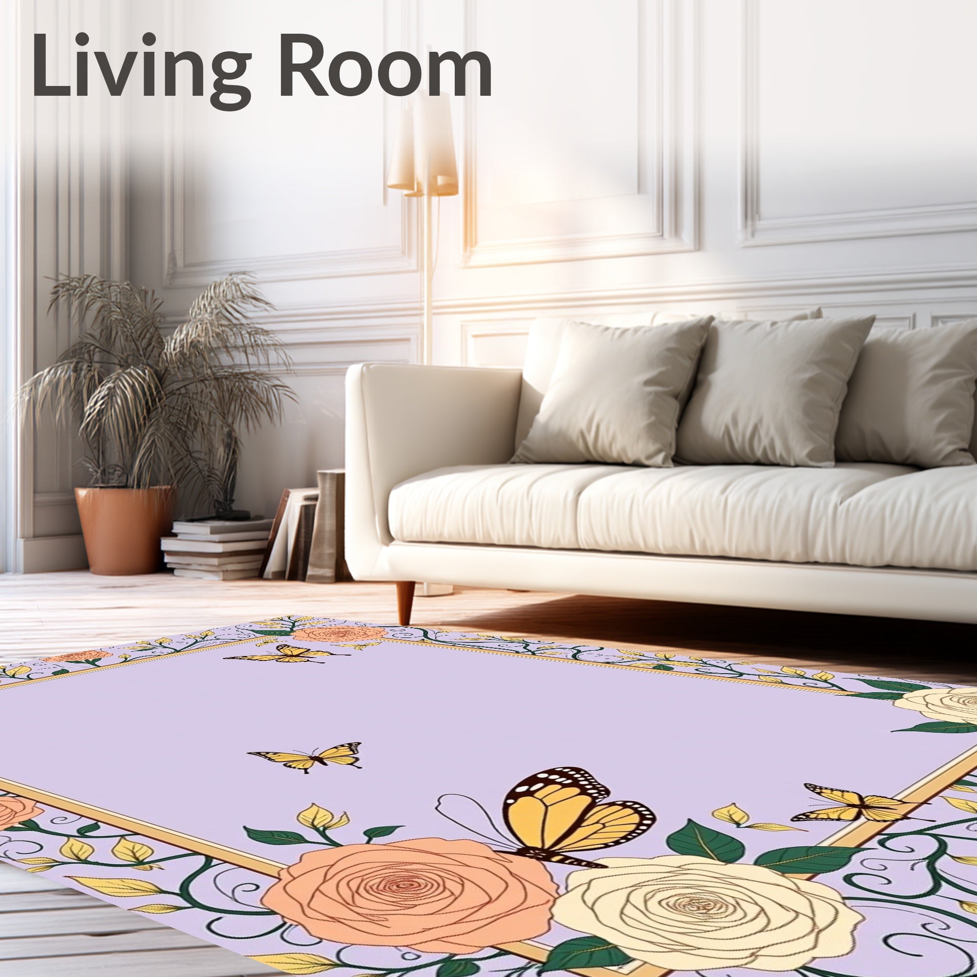 Blush Rose Yellow Butterfly Garden Rug