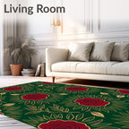 Deep Emerald Red Golden Rose Garden Rug