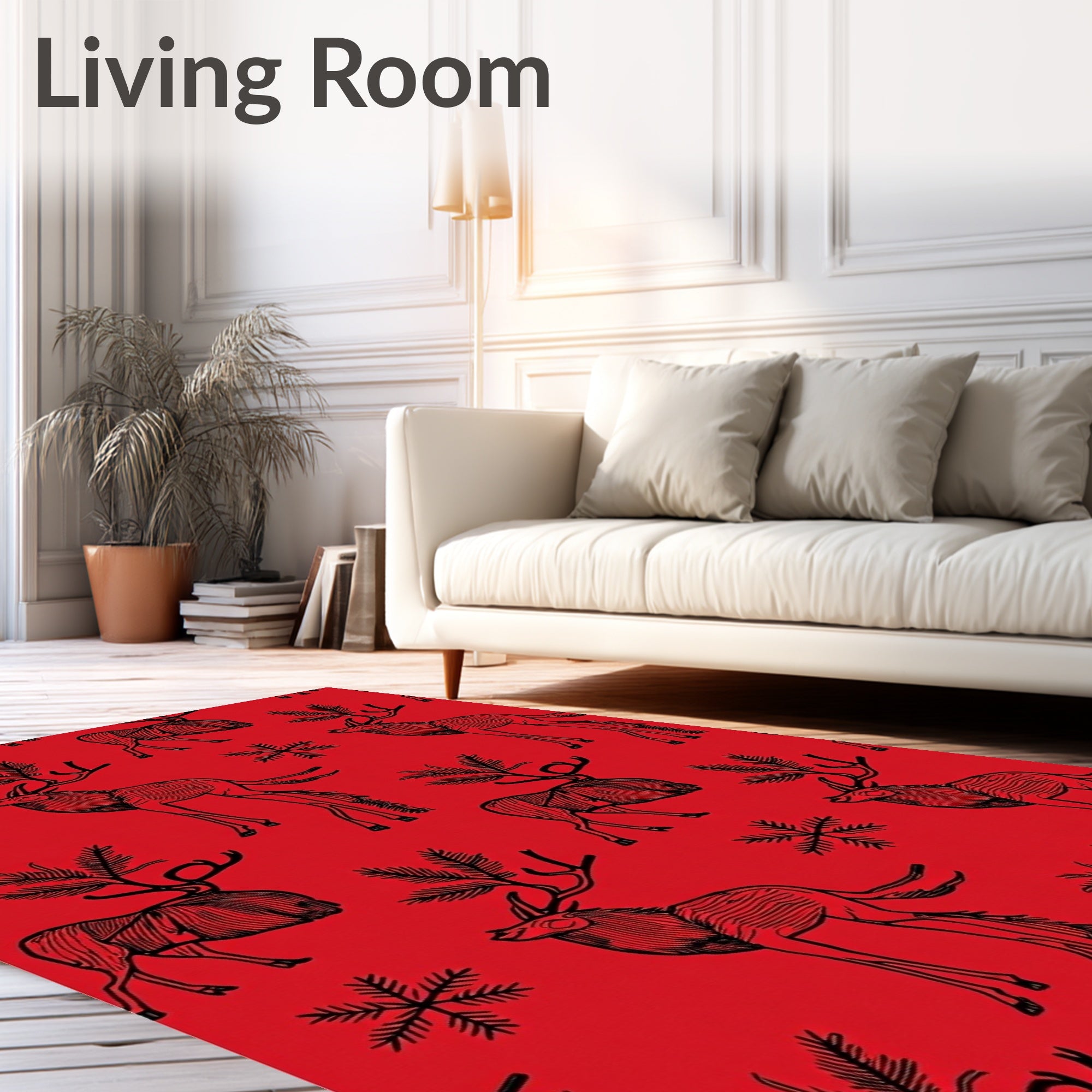 Crimson Reindeer And Snowflakes Folk Rug