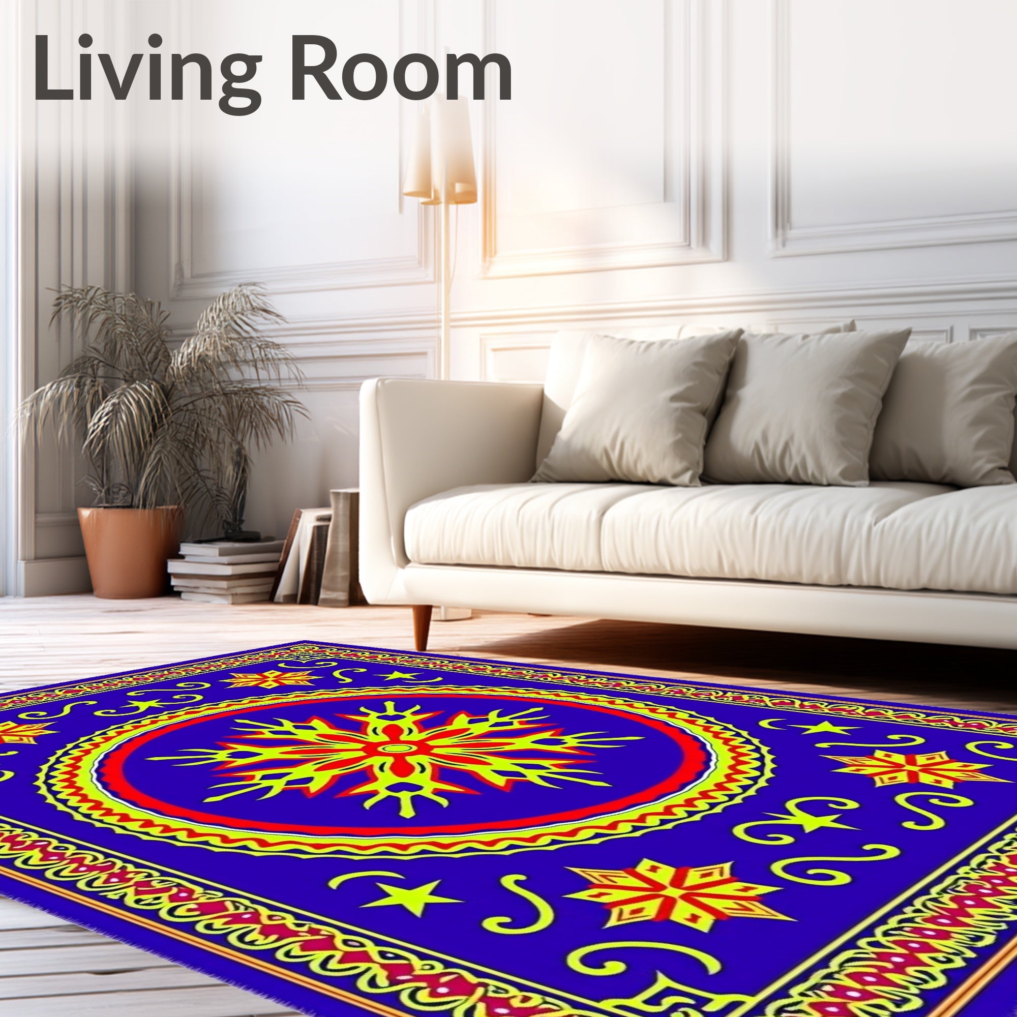 Vibrant Blue Starburst Medallion Rug