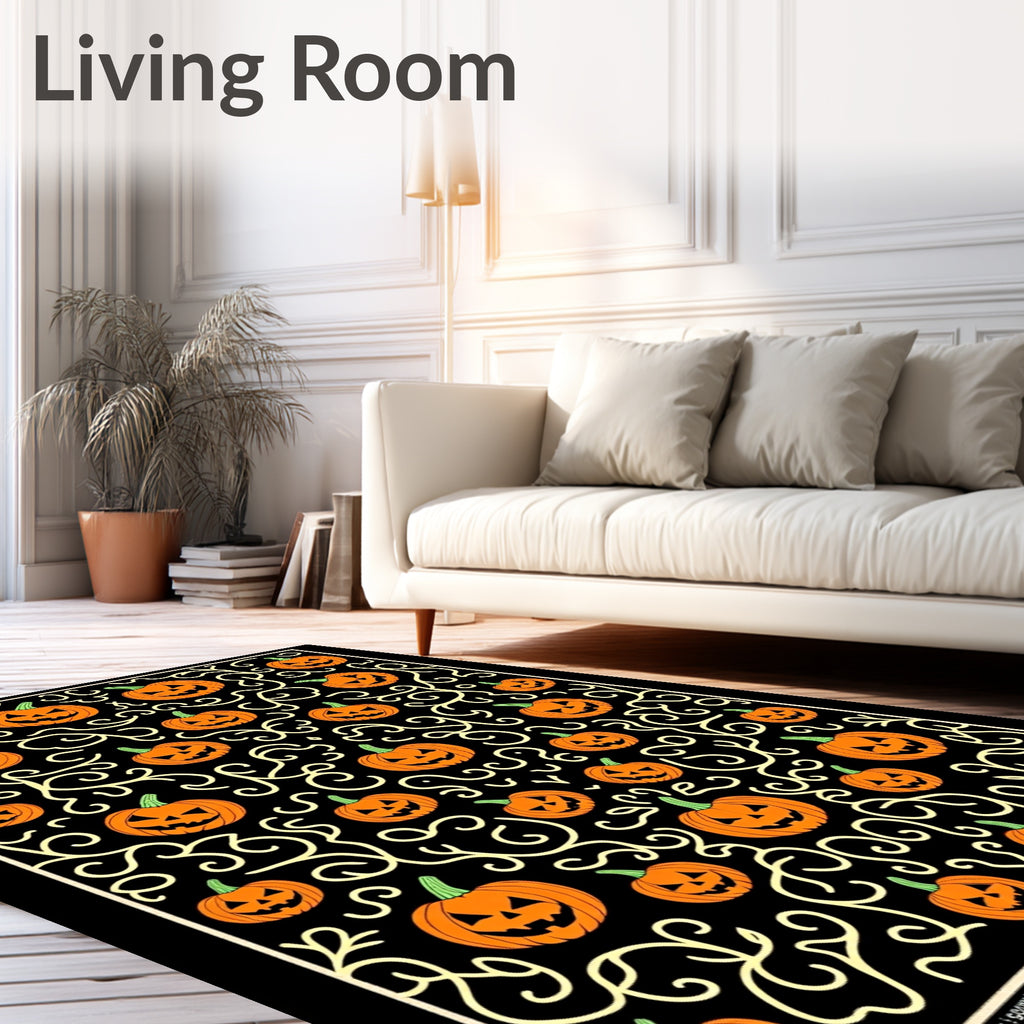 Spooky Orange Jack-o'-lantern Swirls Black Rug