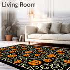 Spooky Orange Jack-o'-lantern Swirls Black Rug