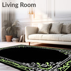 Elegant Light Green Foliage Scroll Border Rug