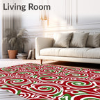 Crimson Green Swirl Vertical Stripe Rug