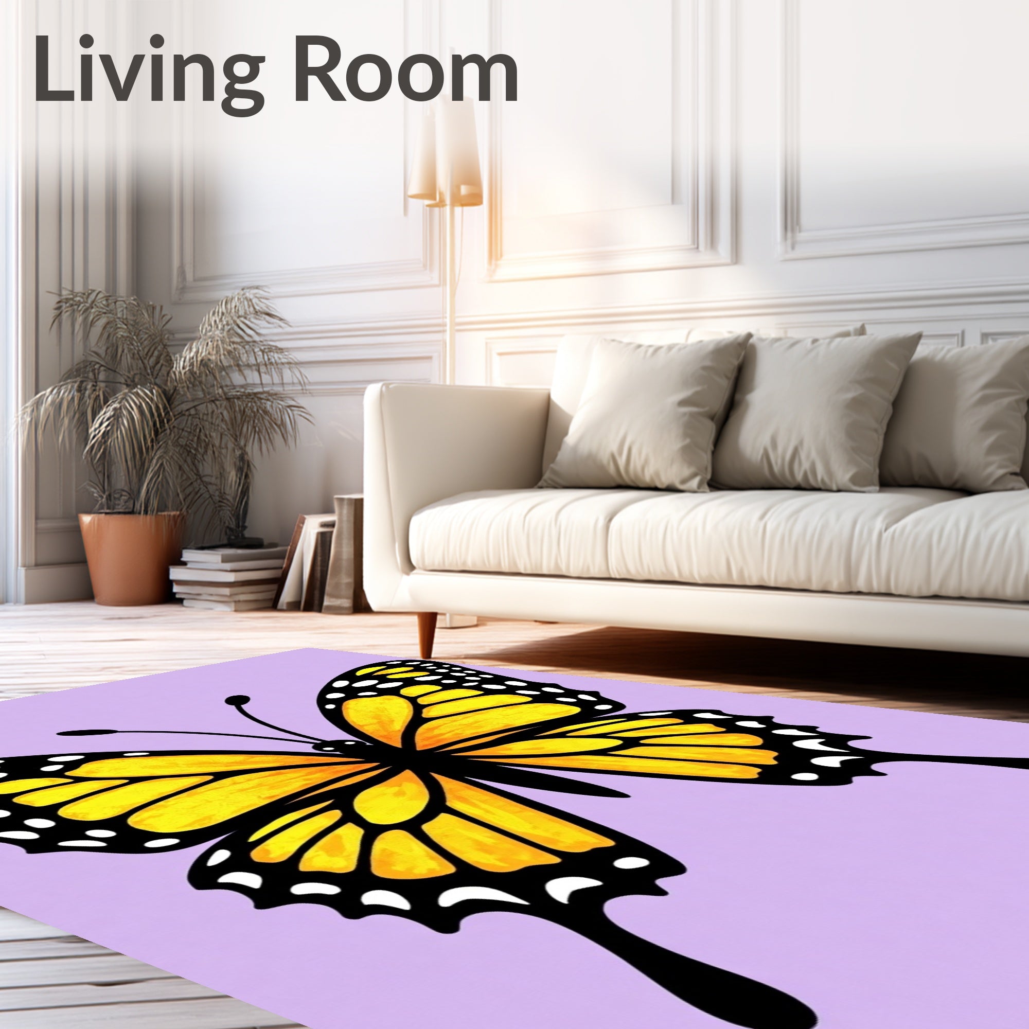 Vibrant Yellow Butterfly Lilac Background Rug