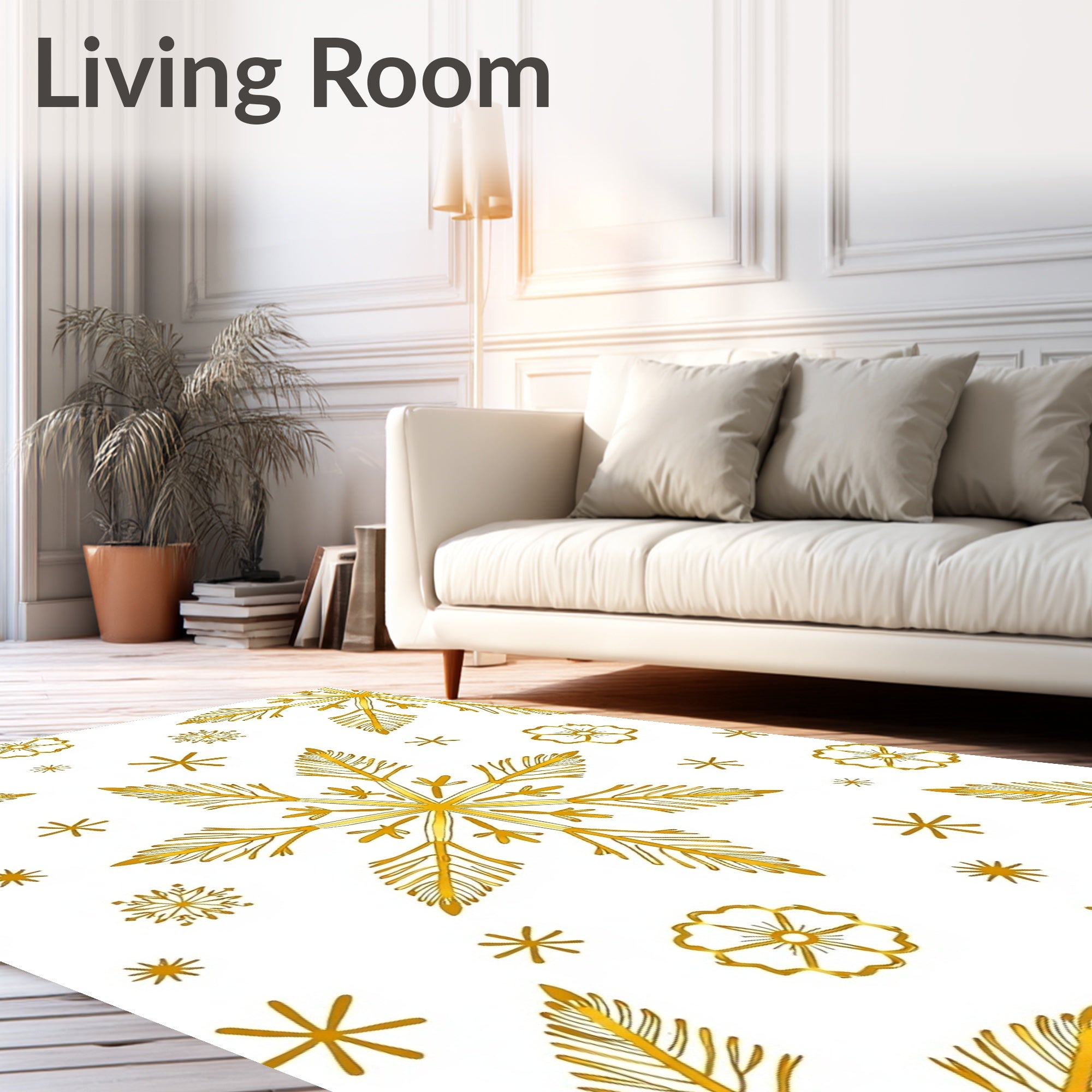 Golden Winter Snowflake Holiday Elements Rug