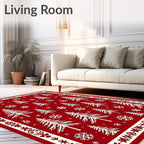 Red White Christmas Tree Snowflake Rug