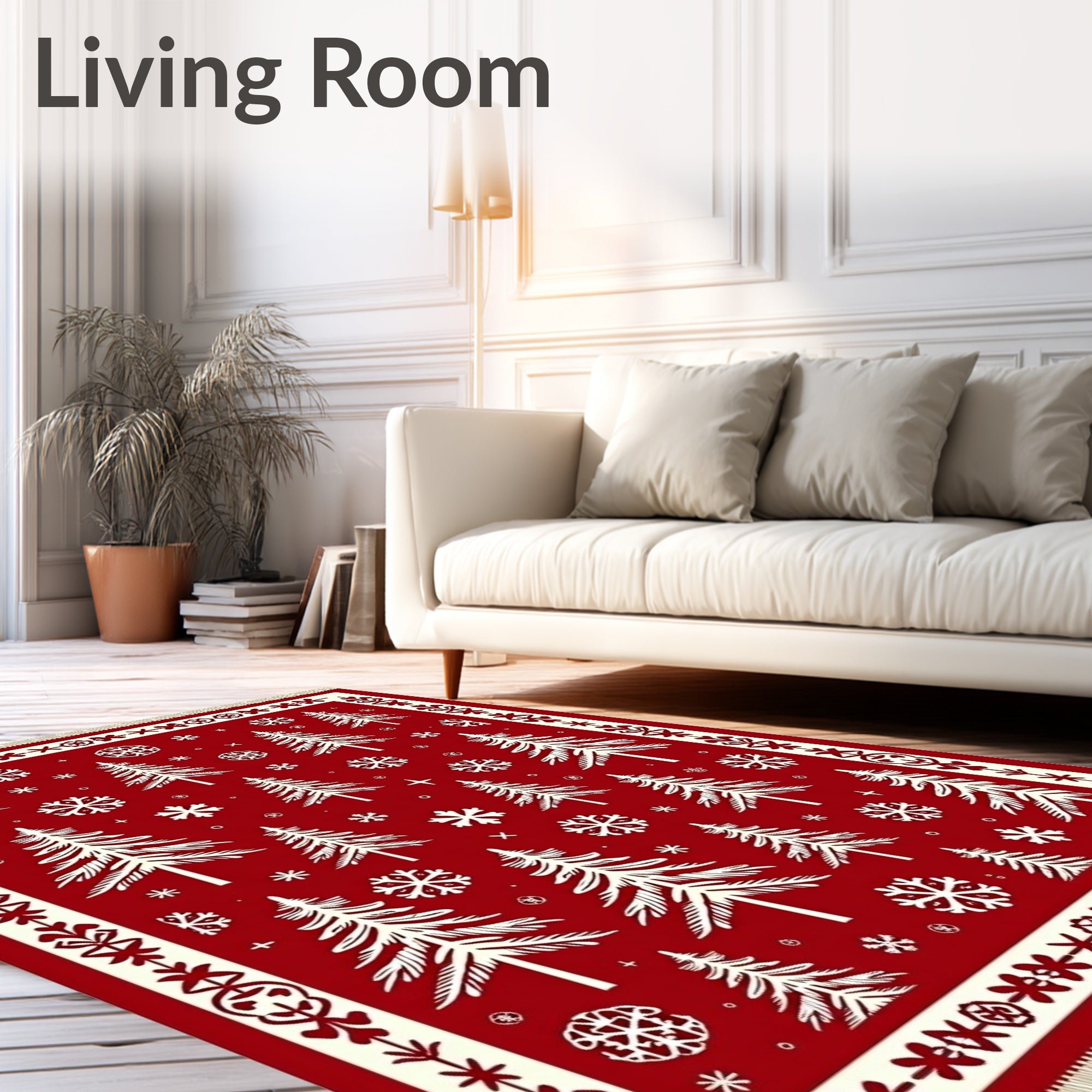 Red White Christmas Tree Snowflake Rug