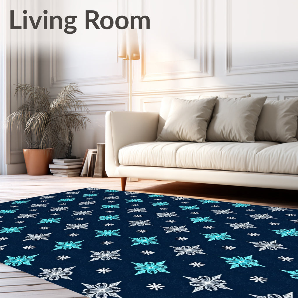 Navy Blue Starburst Floral Geometric Rug