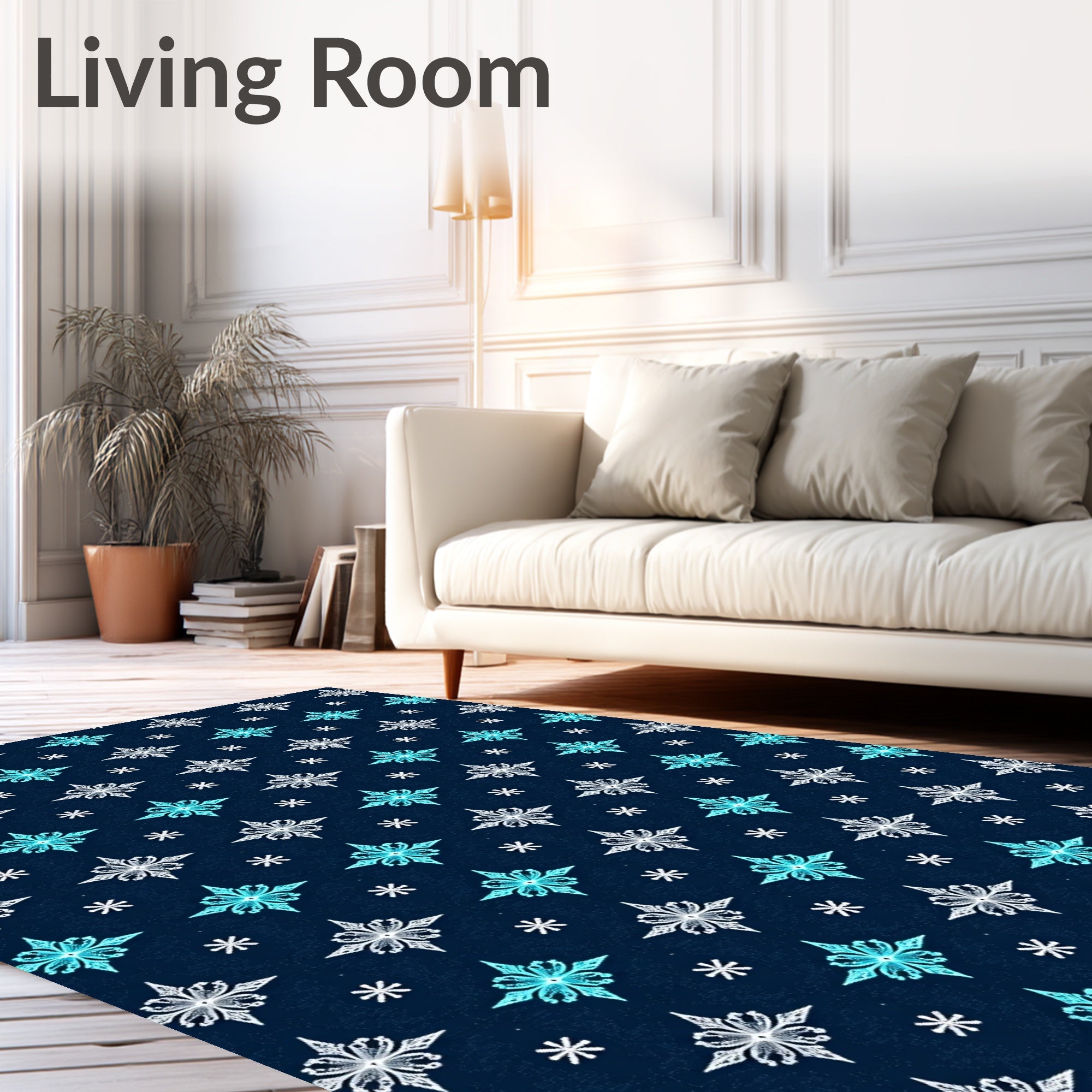 Navy Blue Starburst Floral Geometric Rug