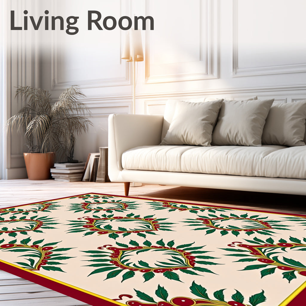 Crimson Leafy Wreath Floral Rug