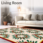 Crimson Leafy Wreath Floral Rug