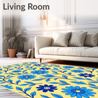 Blue Floral Branches on Yellow Background Rug