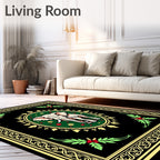 Elegant Ivory Elephant Festive Green Oval Rug