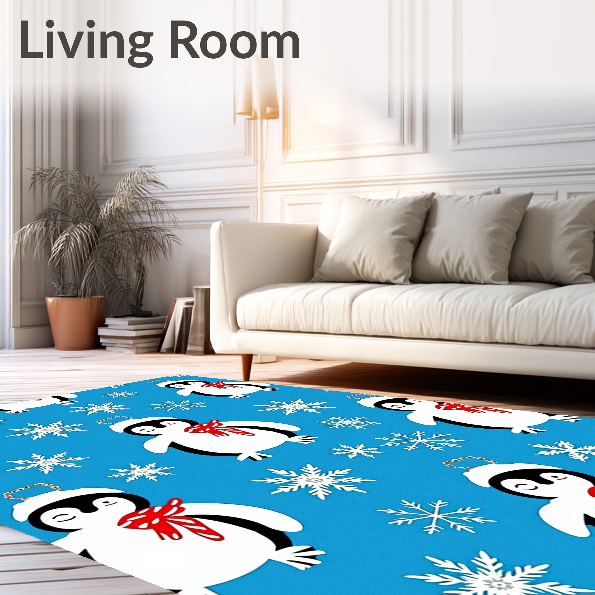 Charming Penguin Snowflake Holiday Ornament Rug