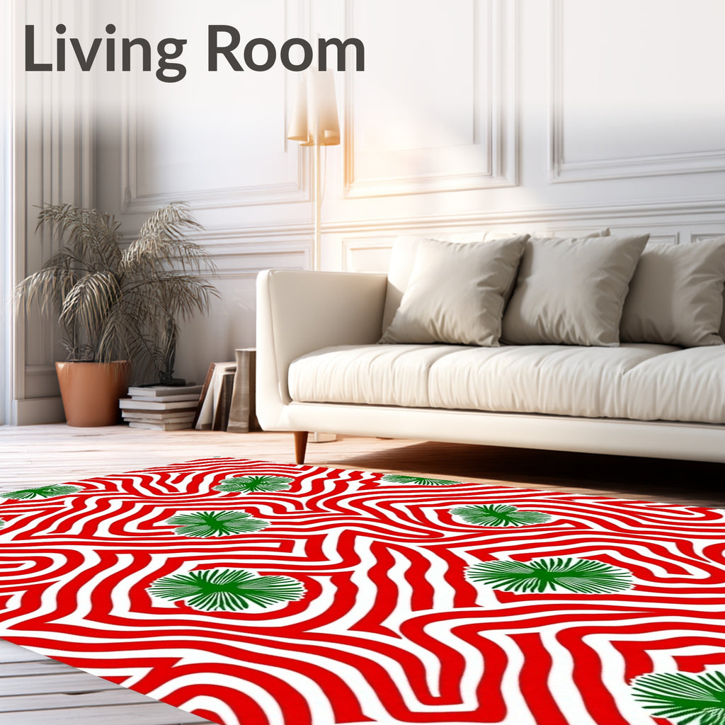 Red White Green Botanical Swirl Rug