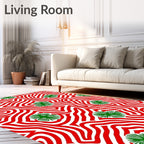 Red White Green Botanical Swirl Rug