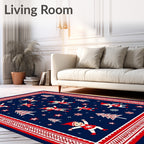 Festive Elves Red White Navy Christmas Rug