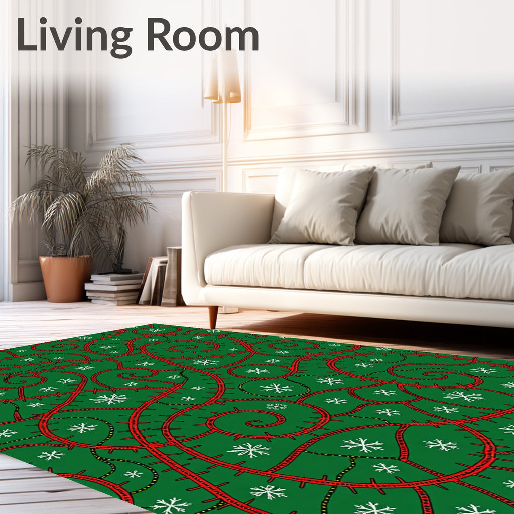 Christmas Vine Snowflake Swirl Green Rug