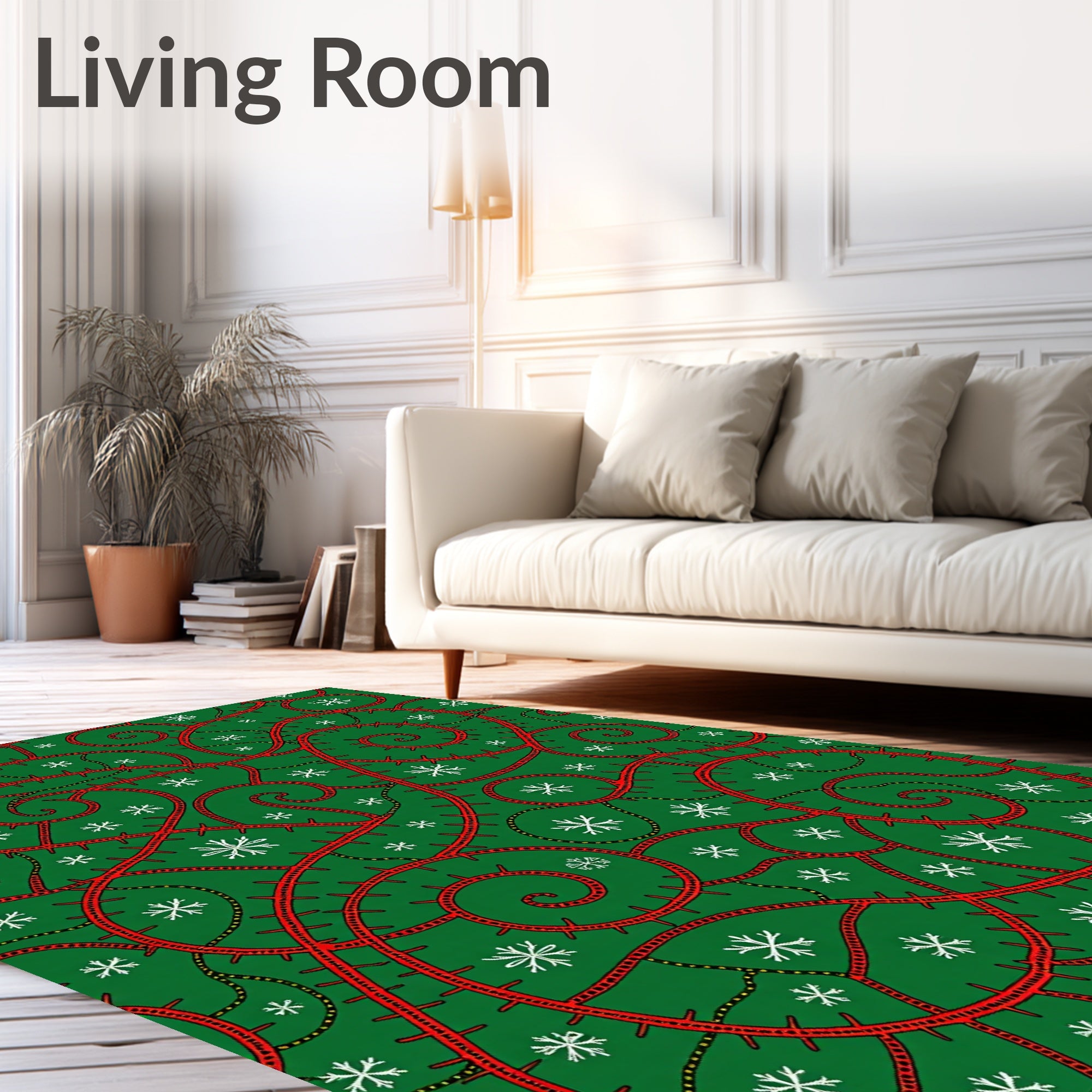 Christmas Vine Snowflake Swirl Green Rug
