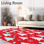 Red Christmas Trees Snowflake Cluster Rug