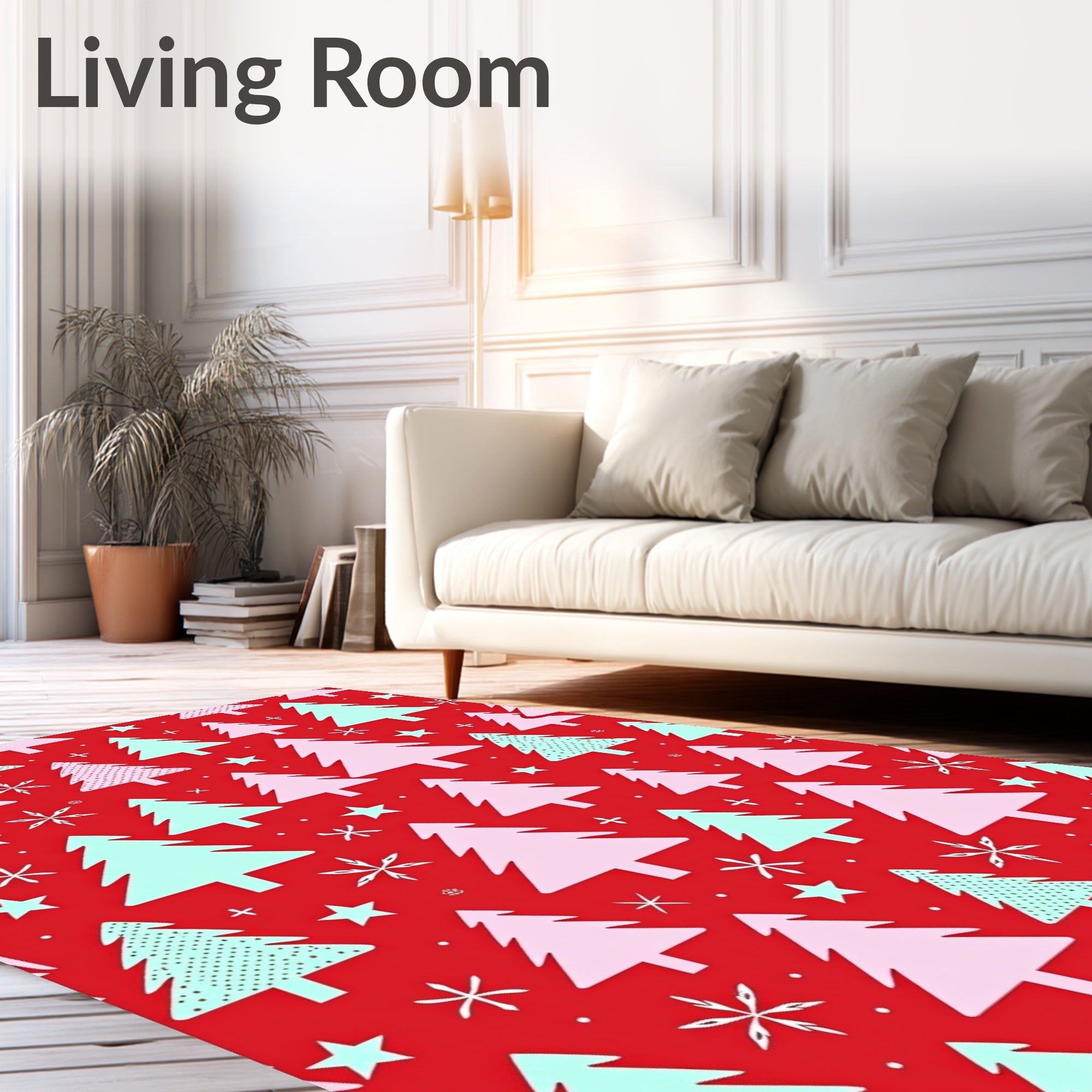 Red Christmas Trees Snowflake Cluster Rug