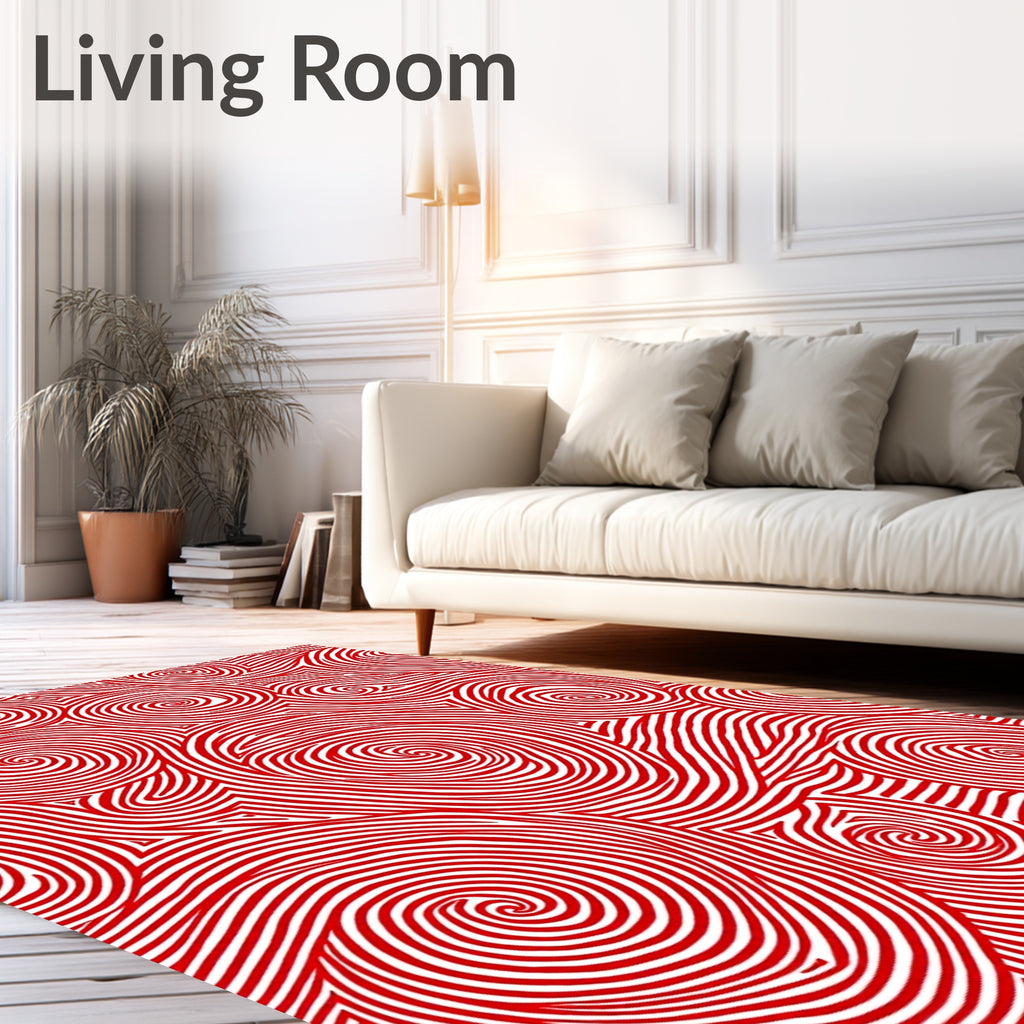 Vibrant Red Swirl Linear Abstract Rug