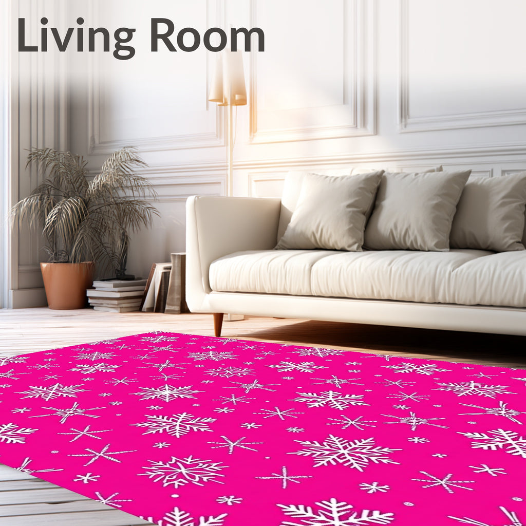 Bright Pink Snowflake Collage Rug