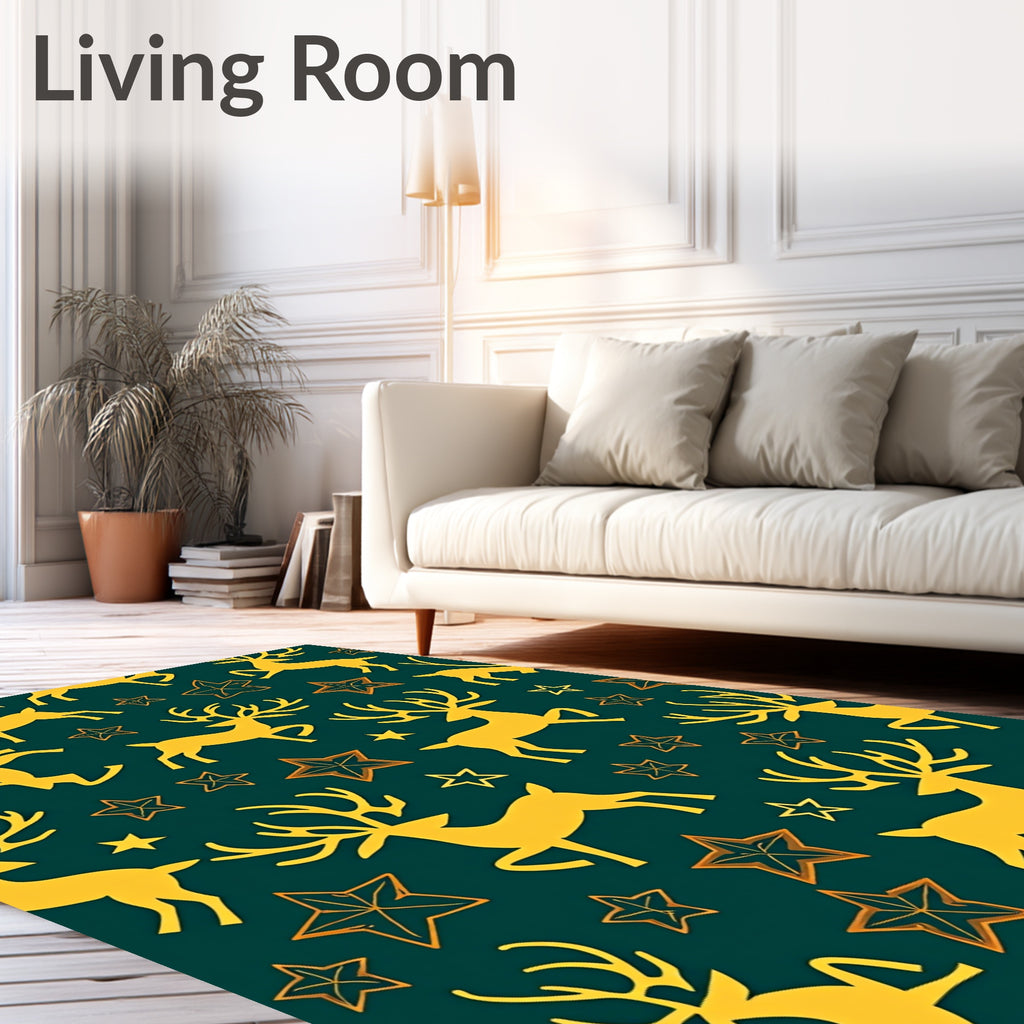 Golden Deer and Stars Forest Rug