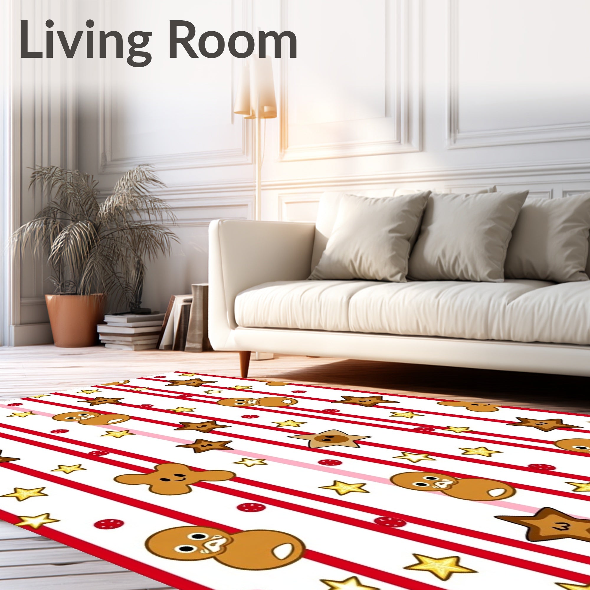 Red White Striped Gingerbread Friends Rug