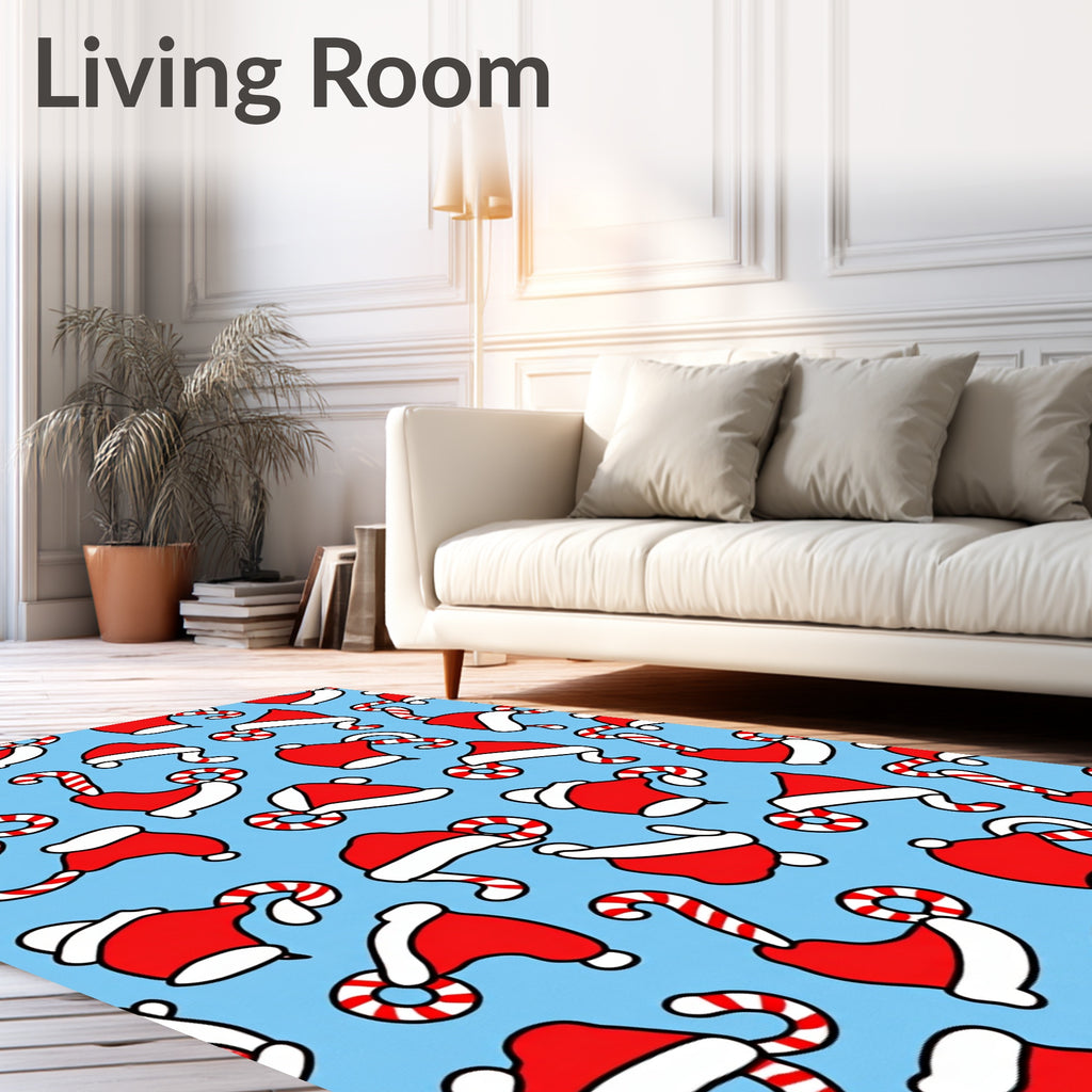 Festive Red Santa Hats Candy Canes Rug