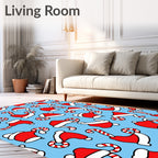 Festive Red Santa Hats Candy Canes Rug