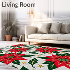 Festive Red Poinsettia Gold Star Rug