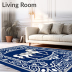 Regal White Horse Blue Medallion Border Rug