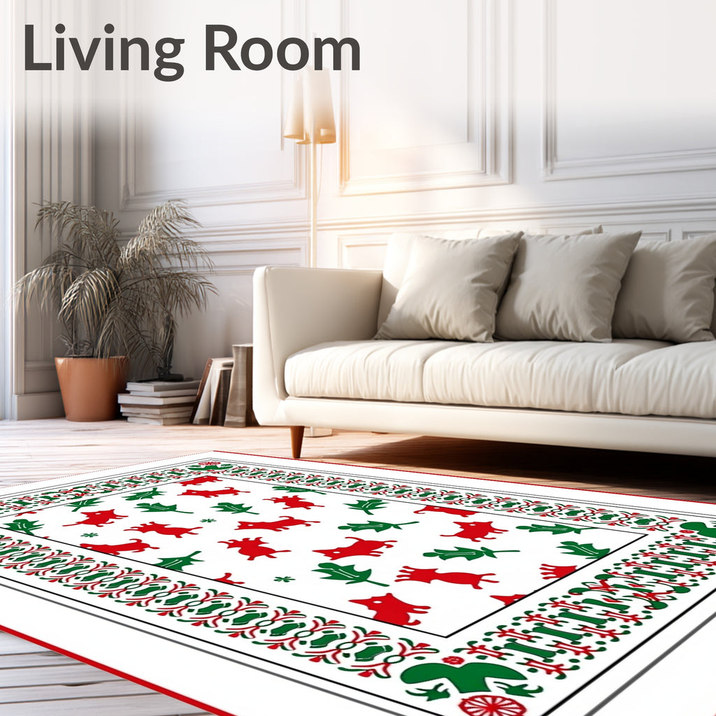 Red Dogs Green Leaves Border Rug