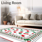 Red Dogs Green Leaves Border Rug
