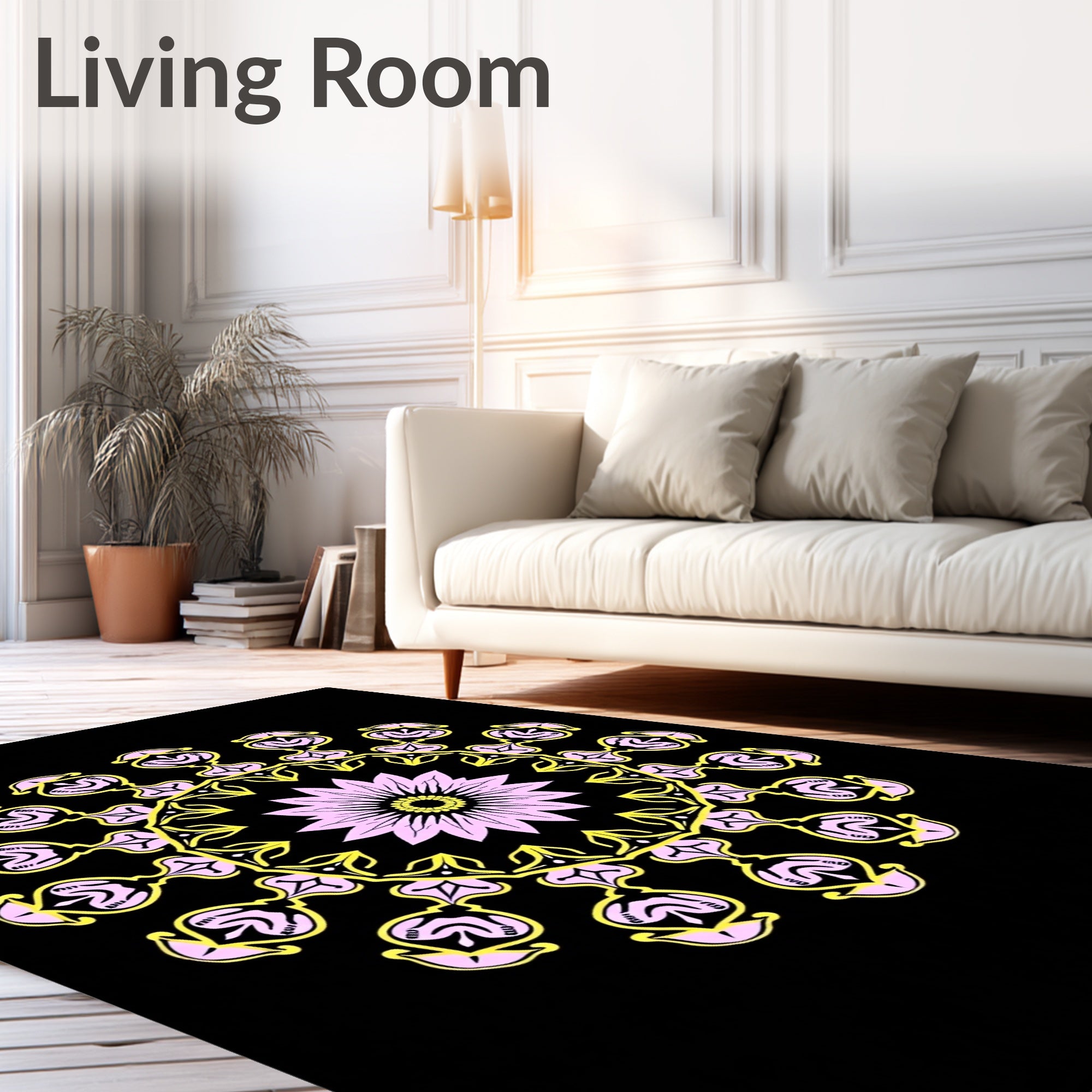 Pastel Pink Yellow Mandala Medallion Rug