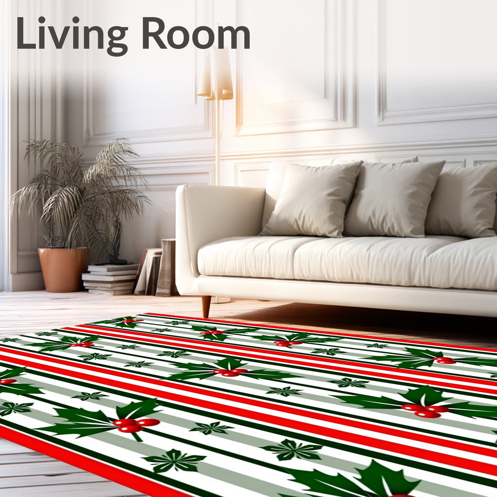 Festive Holly Berries Vertical Stripe Rug