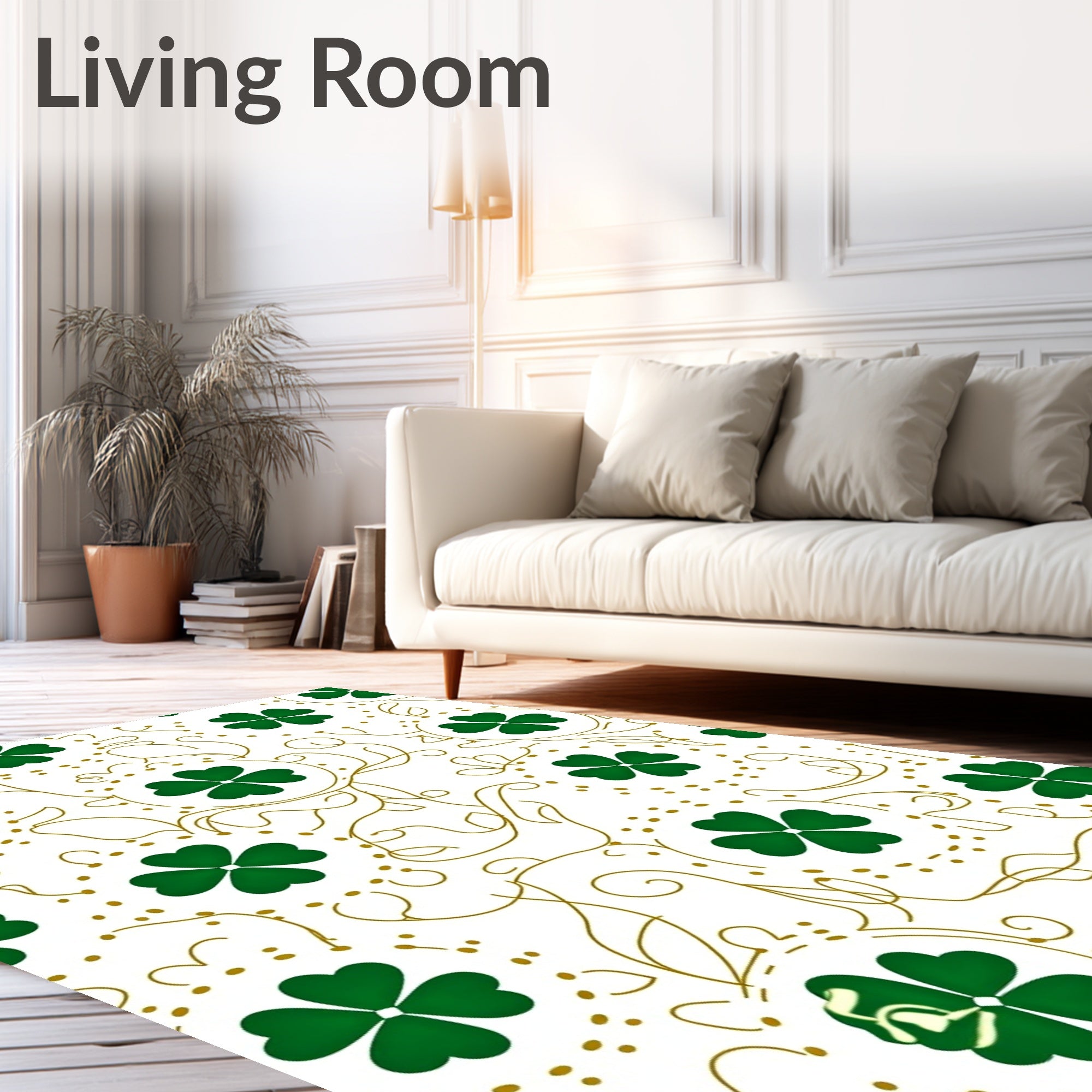 Green Clover Vine and Dot Art Rug