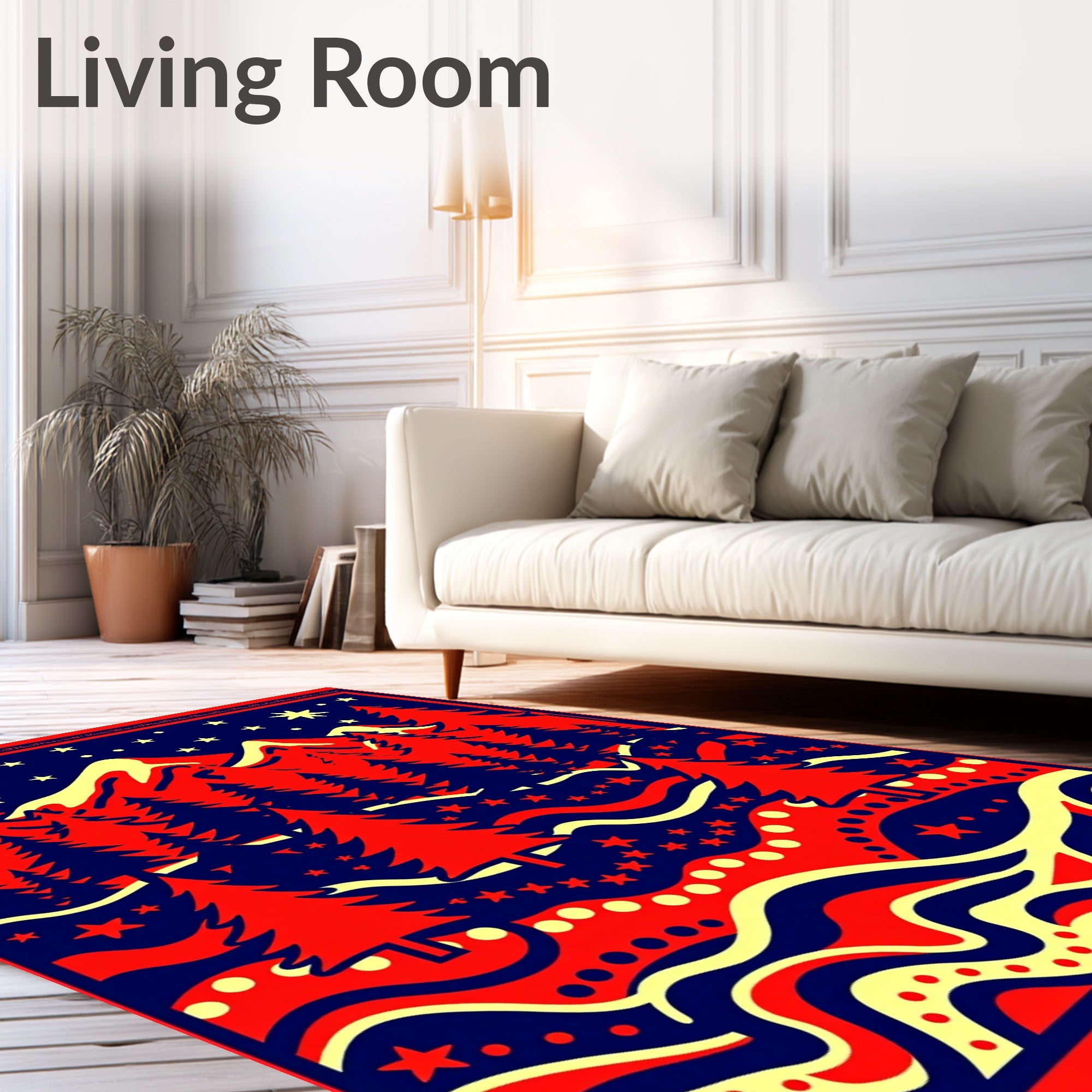 Bold Red Forest Night Mountains Rug