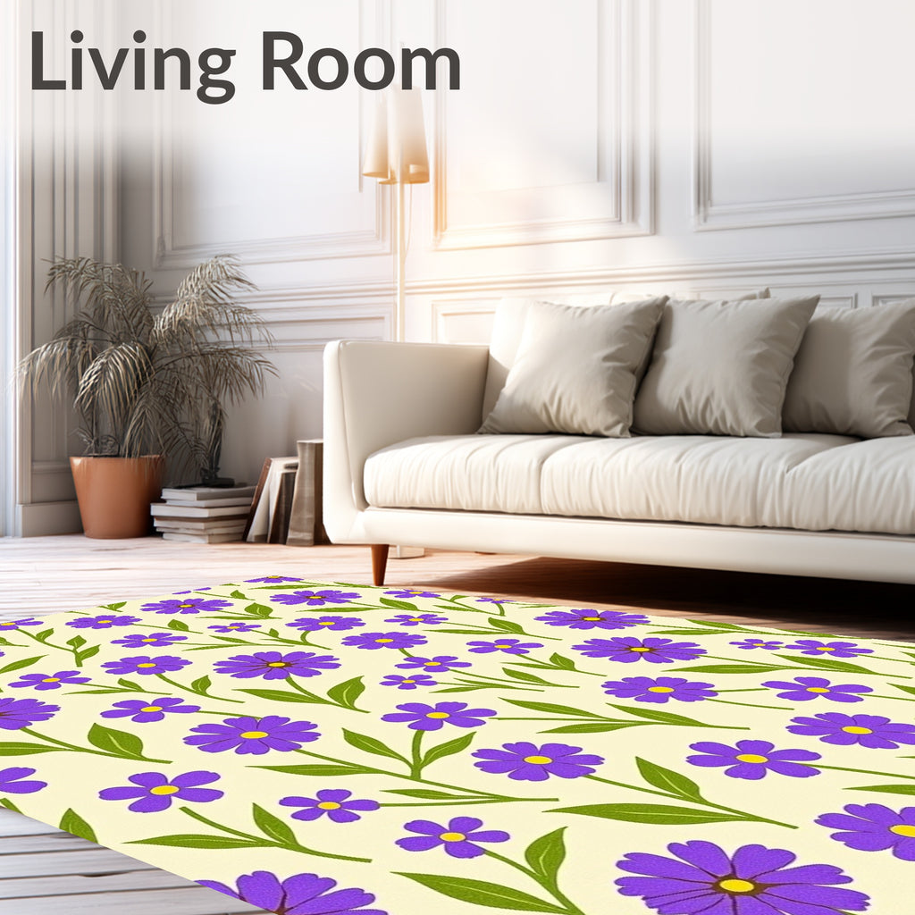 Purple Daisy Floral Meadow Rug