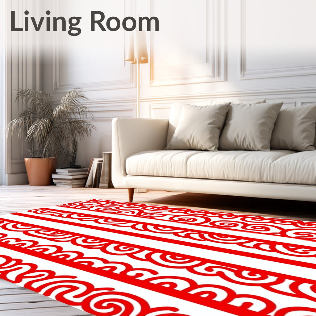 Crimson Vertical Swirl Border Rug