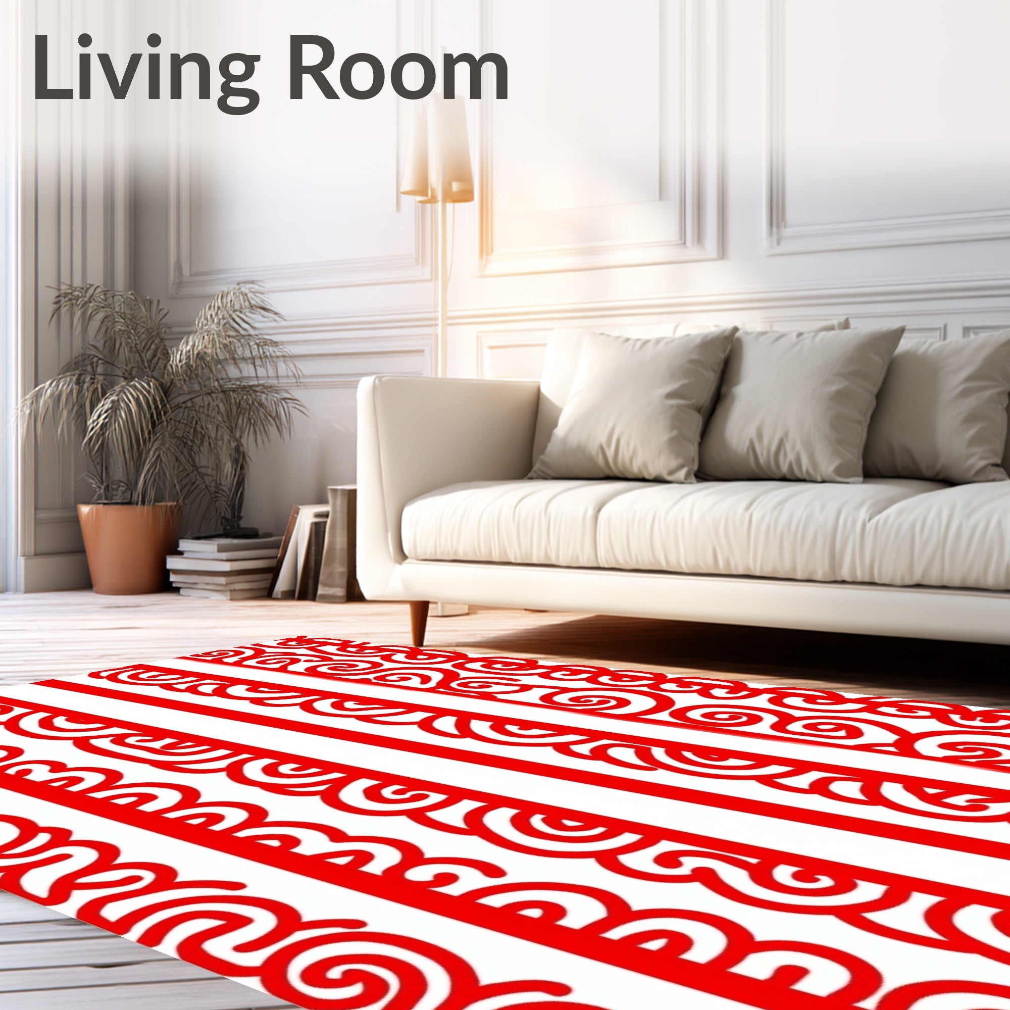 Crimson Vertical Swirl Border Rug