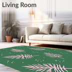 Pink Palm Frond Scattered Green Rug