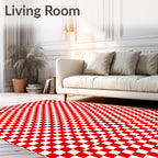 Dynamic Red White Checkered Curve Rug