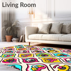 Retro Pug Face Colorful Mid Century Drops Rug