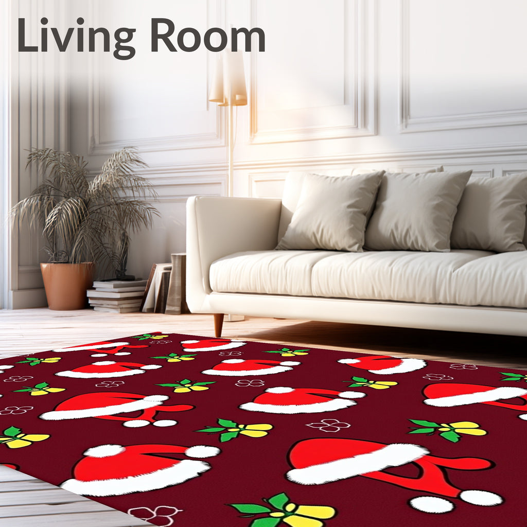 Crimson Santa Hats Holly Bells Repeating Rug