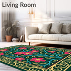 Emerald Green Floral Scroll Rug